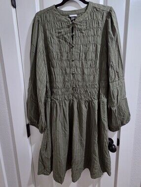 Ava & Viv Olive Green Smocked Long Sleeve Dress
